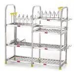 HAZEL Stainless Steel Kitchen Rack Utensils Dish Organizer Stand with Plate and Cutlery Holder Wall Mount and Standalone, 24 x 24 Inches