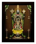 Indianara Wood Tirupati Balaji Lakshmi Framed Wall Hanging Religious Art Print 25.4*30.5*1 cm