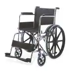 EASYCARE Premium Steel Wheelchair with Nylon Seat Capacity 100 kgs Footrest - Black Plastic
