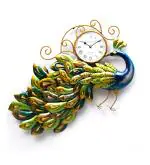 NANDANI WOOD Handmade Green Iron Peacock Traditional Wall Clock (71.12x5.08cm)