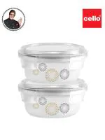 Cello Opalware Storage Container Set, Crazy Dots, 2Pcs, White And Grey