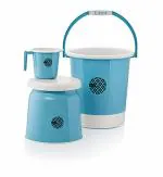 Liza Jumbo Bathroom Set Combo - 3 Pcs. (25ltr Bucket, Big Stool, 1.5ltr Mug) Plastic Bucket (Blue)