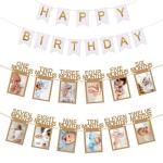 Festiko 1st Birthday Bunting Banner, 1, 12Th Month Photo Banner, Happy Birthday Banner For Decoration
