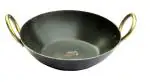 Olrada Iron Kadhai Deep Flat Bottom Kadhai, Frying Kadhai with Golden Rings,Induction Friendly Kadhai, Black 9inch