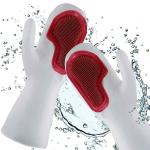 KATHIYAWADI Dishwashing Gloves with Wash Scrubber + Magic Silicone Gloves + Heat Resistant + Reusable Cleaning Gloves for Kitchen-silicone, Multicolour (1 PAIR)