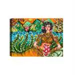 SHASWAT ART Indian Traditional Painting of Woman in Nature Kerala Style Canvas Painting with Wooden Box Frame for Living Room, Bed Room, Office, Hotels (46cm x 61cm)