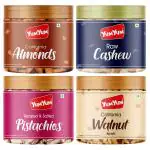 YUM YUM Dry Fruits Combo Pack (Almonds 200g,Cashew 200g,Pista 200g,Walnut Kernels 175g) Jar Each
