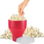 KARP Microwave Silicone Popcorn Maker Collapsible Bowl With Lid & Convenient Handles - Red