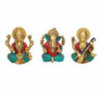 Idol Collections Multicolor Brass Lakshmi Ganesha Ganesh Murti Statue Saraswati Blissful, 7 Inch