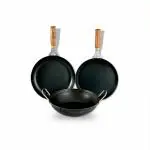 MACclite IRONIUM Iron Sheet Metal Set Of 3 Pcs (Kadai 24cm Dia, Dosa Tawa 23cm Dia & Frying Pan 24cm Dia)