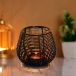 Pure Source India Handmade Metal Tea Light Holder with Candle (10.7 x 10.7 cm)