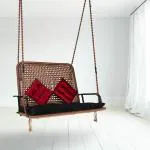 Curio Centre Brown Vintage Double Seater Swing Chair with Back Cushion For Adults 104 x 48 x 163 cm