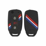 Ashar KeyHub Striped Silicone Key Cover Compatible for Tata Nexon | Bolt| Tiago| Zica| Tigor| Zest | Safari Storme| Harrier| Hexa (3 Button Flip Key) (Black)