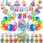 Zyozique Pig Birthday decoration theme Cartoon Pig Birthday Party Supplies Include Happy Birthday Banner, Cake Topper, Balloons, Cupcake Toppers, Hanging Swirls, Pig Party Supplies for Kids (Pack of 43)