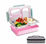 Srxes 3 Compartment Lunch Box - Lunch Box For School - Lunch Box For Office - With Insulated Bag - 1100ML (Pink)
