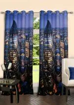 Lushomes Polyester London Printed Blackout Curtains with Metal Eyelets 54 inch x 90 inch