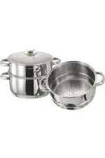Pristine Silver Stainless Steel Induction Base Multi Purpose Steamer with Glass Lid 18cm