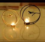AVINYA Candor Home Décor Bird Round Ring with Glass Table top Tealight Holder, Antique Metal Candle Holder Iron Tealight Holder-01
