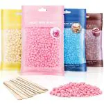 JINPRI Wax Beads, Hard Wax Beans 400g Wax Beads for Hair Removal with Wood Sticks for Full Body Brazilian Bikini Face Legs Eyebrow Painless at Home for Woman Men(Free Wooden Spatula)