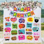 Zyozique Wedding Ceremony Decorations - Banner With Photo Booth Props & Net Curtains (Pack of 29)