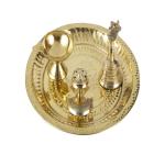 Spillbox Traditional Handcrafted Brass Thali/Aarti Plate for Pooja/Worship (Diya-Bell-Dhoop)