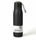 Sambhuya Water Bottle with Portable Lid Metal Thermos Vacuum Insulated | BPA-Free | 30 Hr Cold & 10 Hr Hot Stainless Steel Water Bottle (450 ML, Black)