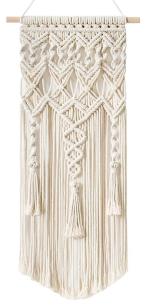 Mkono Macrame White Rectangular Cotton Wall Hanging Boho (13 x 29 inch)