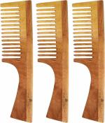 Park Daniel Natural And Ecofriendly Handmade Neem Wooden Dressing Handle Comb, 7.5 Inches (Pack Of 3)