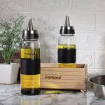 Femora Borosilicate Glass Oil Bottle , 500 ML ,2pcs, in One Tray for Kitchen