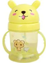 Mom's Pride Blue Plastic Baby Opaque Soft Straw Sipper White Anti Spill Sippy Cup With Adjustable Strap - 300 Ml