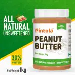 Pintola All Natural Peanut Butter Crunchy 1kg | Unsweetened | 30g Protein | Vegan Peanut Butter, 100% Pure Roasted Peanuts | Non Gmo | High in Protein Spread, Gluten & Cholesterol Free, Nut Butter