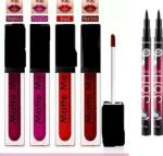 Toroka Women Lipstick and Eyeliner Combo (4 Liquid Red Matte Lipstick, 2 Long Lasting Eyeliners)