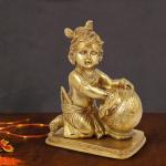 ARTVARKO Handmade Brass Baby Krishna Makhan Chor Idol - 7 inch