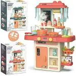 Pluspicks Plastic Kitchen Set Toys with 42 Pcs Lights & Sounds, Play Sink with Running Water, Dessert Shelf Toy & Accessories Kitchen Set for Kids (Multicolor)