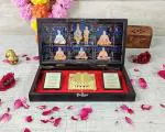 GoldGiftIdeas 24K Gold Plated BAPS Swaminarayan Photo Frame with Charan Paduka Box (Sahajanand Swami), Occasional Gift, Sadguru Pramukh Swami Wooden Momento Gift, Religious Photo Frame