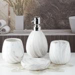 Kookee Ceramic Bathroom Accessories Set of 4 White Grey Bath Set for Home