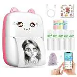 ROYALZY Mini Bluetooth Thermal Printer, Portable Label Printer Inkfree Printer for Android & OS System, Thermal Printer with 5 White & 3 Colour Print Paper,Stickers,Beautiful Carry Bag