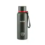 Cello Duro Tuff Steel Series- Kent Double Walled Stainless Steel Water Bottle with Durable DTP Coating, 550ml, Military Green