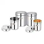 Ebun Stainless Steel Containers For Kitchen Storage 5kg - Super Shining Plain Steel Dabba Set For Kitchen Combo of 4 Dabba