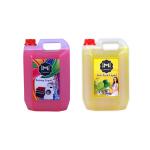 MIZZIWASH PINK Washing machine liquid detergent + YELLOW dish wash gel (5+5 ltr) Multi-Fragrance Liquid Detergent (2 x 5000 ml)