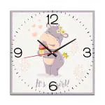 WENS Grey Hippo Print Non-Ticking Battery Operated Kids Wall Clock 11 inch