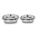 Sumeet Stainless Steel Square Serving Bowl / Curry Bowl / Gravy Pot with lid, set of 1Pc, 1300Ml capacity, 22cm Dia, Silver