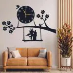 LEAX Wooden 3D Tree Birds with Ram Sita Design Home Wall Clock | Watch for Living Room | Latest Wall Clock for Living Room | Fancy Wall-Clock Made in India | 153 B | Black