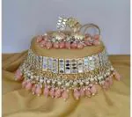 Gyaan Jewels Handmade Alloy Earring and Necklace Set Pink, White, Gold (Women) Free Size