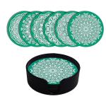 Clawcrafts Set of 6 Wooden Coasters with Tray Resin and Wax Coated for Heat Absorbent Coaster Set Fit for Tea Cups Coffee Mugs | Glasses for Home Decor, Coaster for Office Table. (Tea Green Coasters)