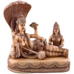 CraftVatika Brown Wood Vishnu and Lakshmi With Five Hood Snake Statue