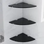 Plantex Glass Corner Shelf for Bathroom/Living Room/Kitchen Corner Shelf, Wall Mount - Bathroom Fittings Accessories Set (9x9 Inches, Black, Pack of 3)