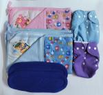 Maalove Combo of Baby Bath Towel with Waterproof Mattress Protector Sheet Pink Blue 2 units and Cloth Diapers Purple Blue with Blue Pads Pack of 2