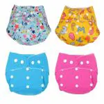 Deedry Oeko-Tex Certified Baby Cloth Diapers Washable & Reusable Diapers with Adjustable Snap Buttons | 3 Months- 3 Years, (2 Plain+2 Print) (Without Insert, Combo of 4)