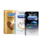 DUREX Real Feel , Air , Extra Time Condoms (Set of 3, 30 Sheets)